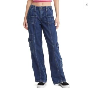 BDG Urban Outfitters Y2K CARGO Blue Jeans W30 High Rise Baggy Skater 100% Cotton